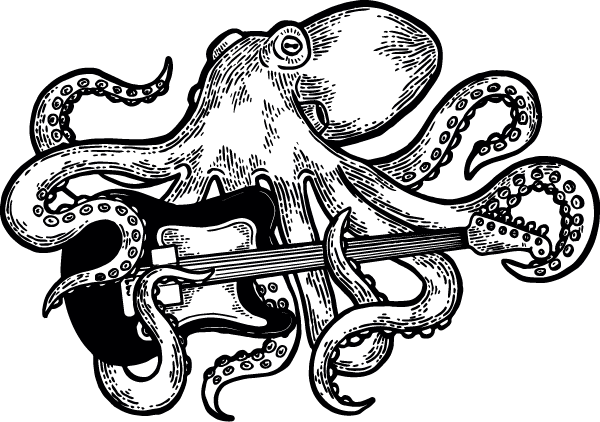 Illustration of octopus playing electric guitar